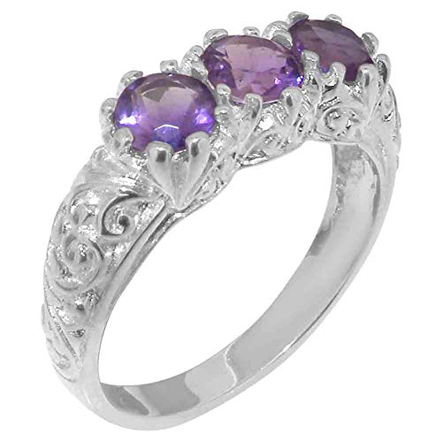 925-Sterling-Silver-Natural-Amethyst-Womens-Trilogy-ring-Sizes-4-to-12-Available