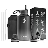 Water Bottle 64 oz with Reusable Straw & Spout Lid, Coolflask Vacuum Stainless Steel Wide Mouth Half...