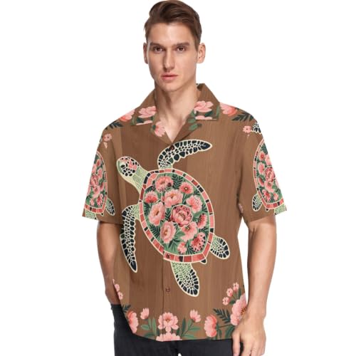 Chemise hawaïenne légère pour homme motif tortue et fleurs