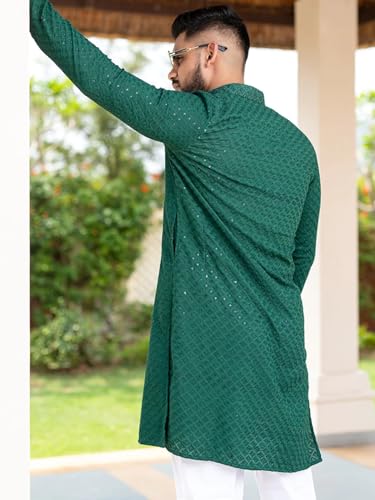Image of Men's Floral Embroidered Cotton Rich Traditional and Lakhnavi Ethnic Wear Straight Partywear Kurta Set Pack Of 01.