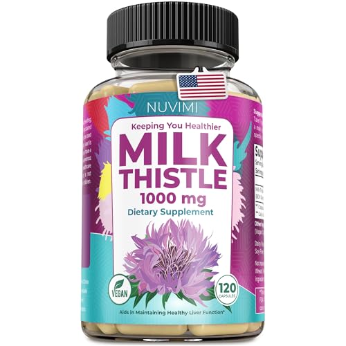 NUVIMI - Milk Thistle - 1000 mg - 80% Silymarin Extract - 120 Vegan Capsules - Dietary Supplement