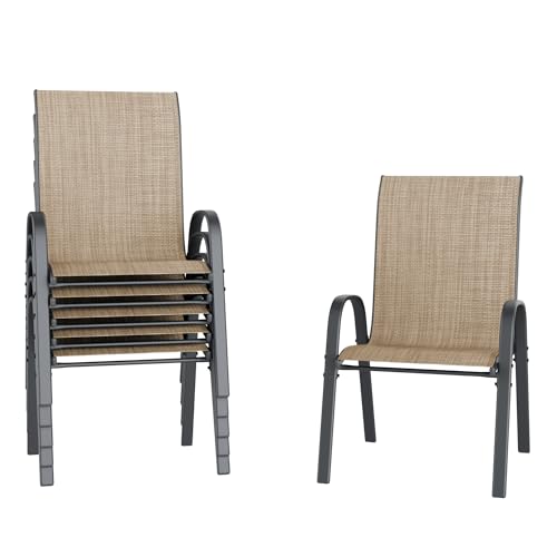 Image of Amopatio Patio Chairs Set of 6, Outdoor Stackable Dining Chairs for All Weather, Breathable Garden Outdoor Furniture for Backyard Deck(Brown)