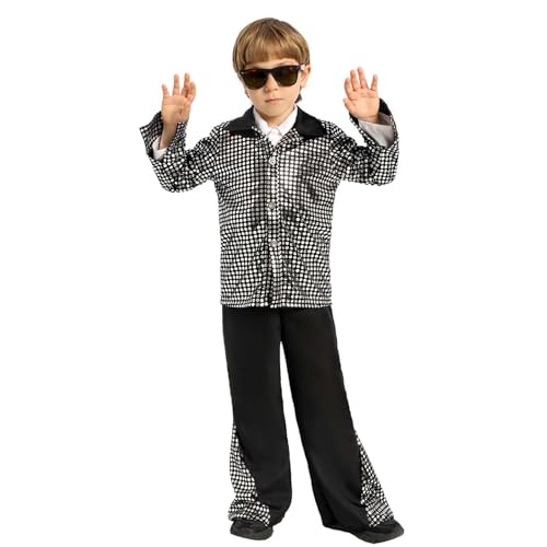 Costume de carnaval pour garçons - Tenue de danse discothèque pour enfants - Tenue de fête (argent, 3 à 5 ans)