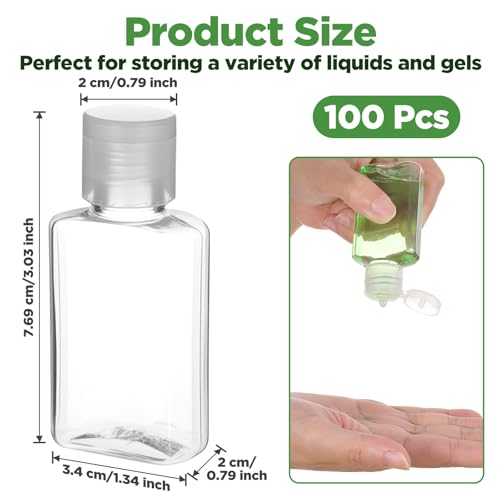 100 Pcs 1 oz Travel Bottles - Clear PET Refillable Containers with Flip Caps, Leak-Proof Mini Bottles for Shampoo, Lotion, Hand Sanitizer & More2