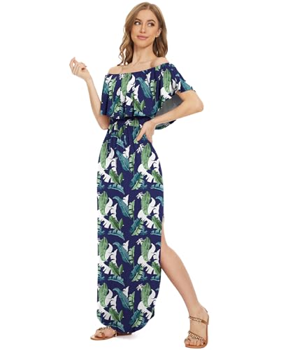 Image of LILBETTER Womens Off The Shoulder Ruffle Party Dresses Side Split Beach Maxi Dress