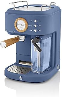 Swan Nordic One Touch Espresso Machine, Blue, 15 Bars of Pressure, Milk Frothing Steamer, 1.7L Tank, Scandi-style, SK22150BLUN