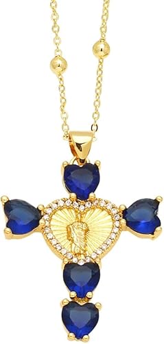 Collar con colgante de corazón de cristal de San Judas de oro amarillo de 14 quilates, colgante de Tadeo Saint Judas, cadena de san judas tadeo para