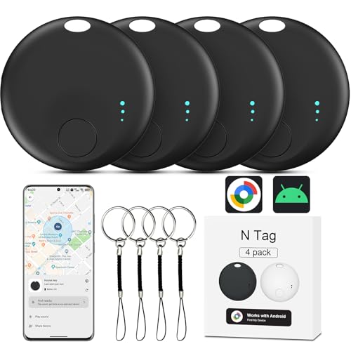 Air Tracker Tag Android, 4 PCS Smart Tracker Tag GPS Localizzatore Chiavi Compatibile con Trova Dispositivo(Solo Android), Bluetooth Tracker Compatibile per Portafogli,Chiavi,Zaini, Animale (Nero)