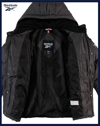 Image of Reebok Boys Heavyweight Puffer Jacket, Wind & Water Resistant Hooded Coat | Cozy Insulated Fill for Maximum Warmth, Full Zip and Snap Placket Seal Out the Weather, Great for School, Play or Weekend Fun