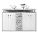 Stella Trading Drift Credenza con ripiano in Look Cemento, Bianco-Cassettiera Moderna con cassetti e Molto Spazio per la Vostra Soggiorno, truciolato, 139 x 90 x 34 cm