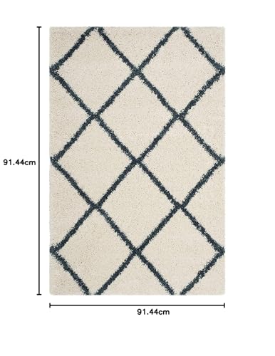 Image of Handwoven Microfibre 3D Rug for Living Room (Ivory & Teel Blue, 3 X 3 Feet (Square), Microfibre)