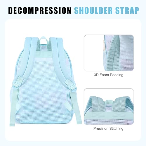 Image of COVAX Mesh Backpack for School Heavy Duty Semi-Transparent Bookbags for Beach, Swimming, Sports, Work, Travel (Light Blue)
