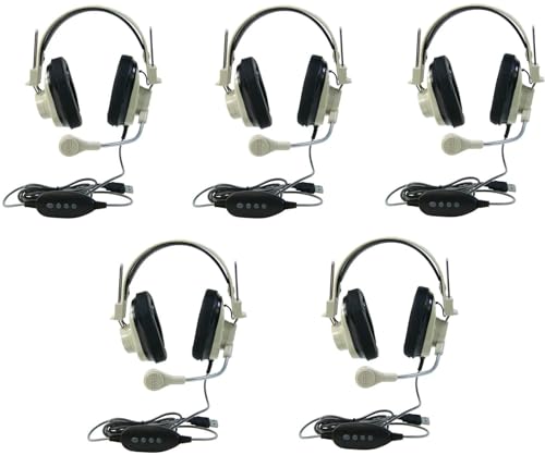 Casques audio USB beige lot de 5 pour enseignement et appels à distance