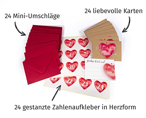 beriluDesign Adventskalender mit 24 Karten - Ich Liebe Dich, Weil für Paare, Verliebte, Liebespaar