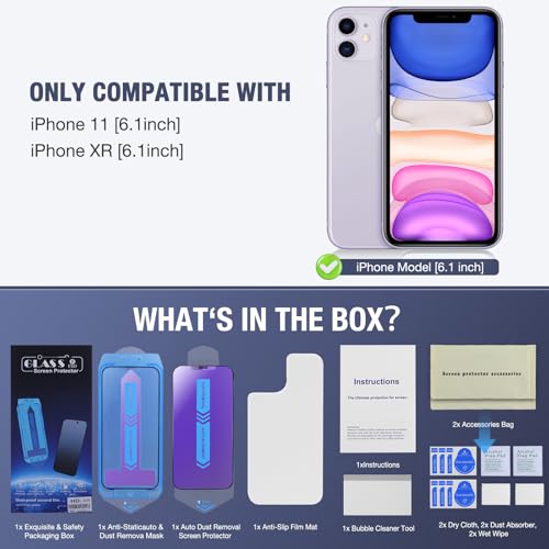 Image of 2-Pack Anti Blue Light Matte Screen Protector for iPhone 11 and iPhone XR 6.1-inch 9H Tempered Glass, Full Coverage, Anti-Fingerprint, Auto Dust-Elimination, No Bubble, Easy Installation