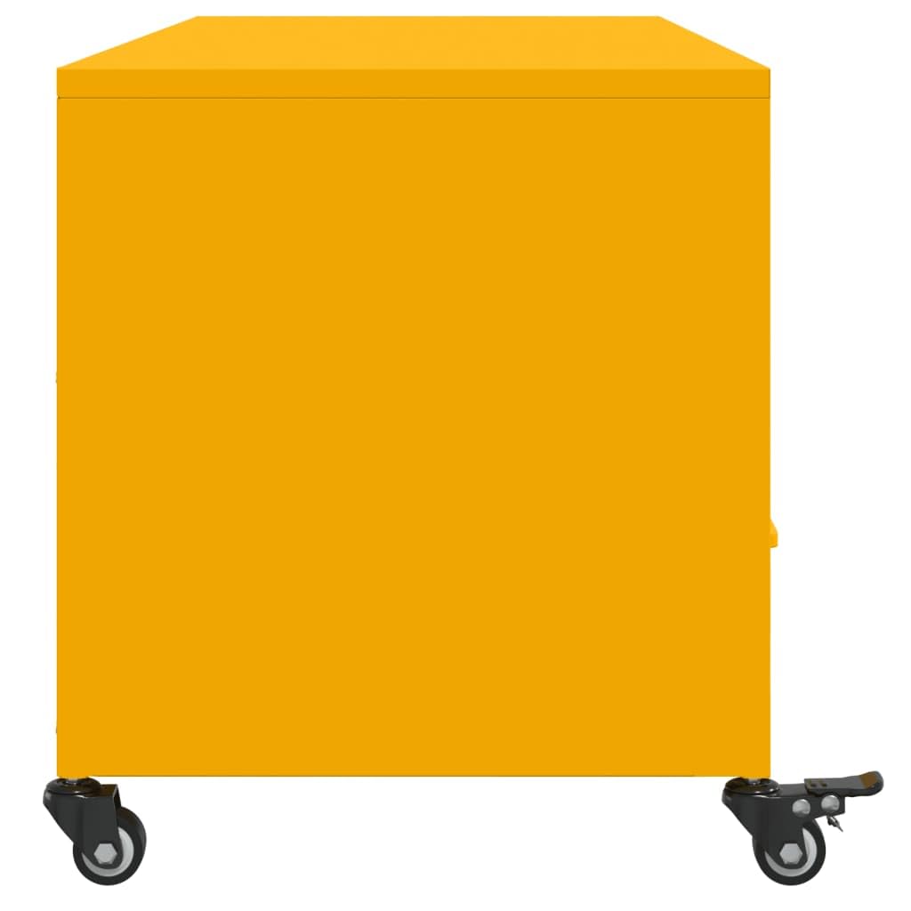 Mobile TV giallo senape, 100,5 x 39 x 43,5 cm, in acciaio laminato a freddo, con 3 cassetti e ruote, moderno, per soggiorno, corridoio e camera da letto