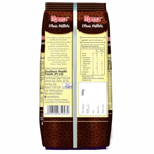 Manna Browntop Millet Natural Grains, 2kg (500g x 4 Packs) - (Chotti Kangni/Andu Korralu/Korale) | Native Low GI Millet Rice | High Protein & 100% more Fibre than Rice