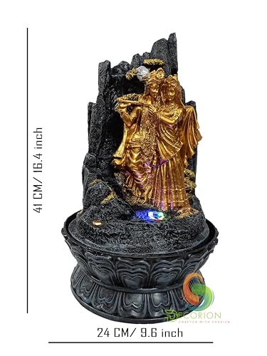 Image of Decorative Table Top Water Fountain for Home Decor /Office /Indoor & Outdoor /Garden /Puja Room /Vaastu with Multicolor LED Light and Adjustable Water Pump (Radha Mohan)