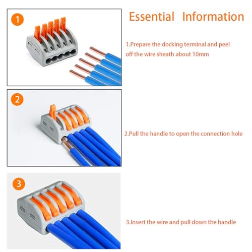 Image of ROBOWAY 4Pcs PCT-215 Wire Connector, 5 Pole Spring Lock Lever Terminal Block for Cable Connection, Quick Splicing Connector for 0.08-2.5mm Electrical Wires, Durable Easy Wiring Terminal (Pack of 4)