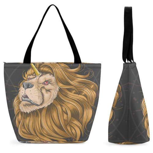 Sac à main lion avec corne résistant : le grand volume idéal contre le manque de place