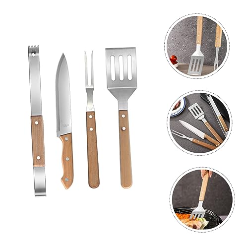 Kit de utensilios para parrilla de acero inoxidable con mango de madera miniatura 6