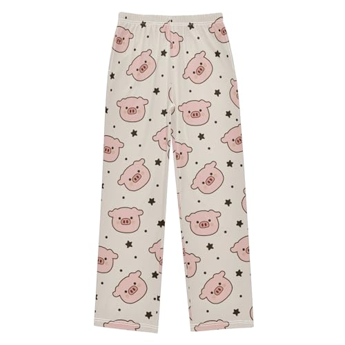 Cute Piggy Pattern Pajama Pants Lounge Sleep Pants Elastic Waist Long Pajama Bottoms with Pockets for 6-14 Years