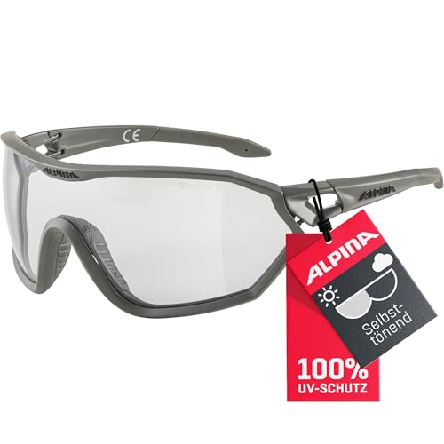 ALPINA S-WAY V - Selbsttönende, Bruchfeste & Beschlagfreie Sport- & Fahrradbrille Mit 100% UV-Schutz Für Erwachsene, moon-grey matt, One Size