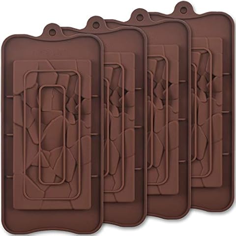 ionEgg Break Apart Silicone Chocolate Moulds, Fragments Chocolate Bar Moulds, Homemade Protein and Energy Bar Moulds, 4 Packs Cover