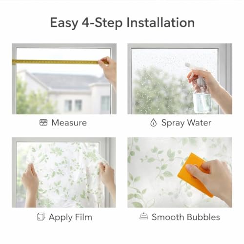 Image of SUNBIRD Frosted Glass Window Film Decorative Non-Adhesive Bathroom Privacy Stained Glass Window Sticker for Home and Office, (24in x 5 ft, Jasmine White)