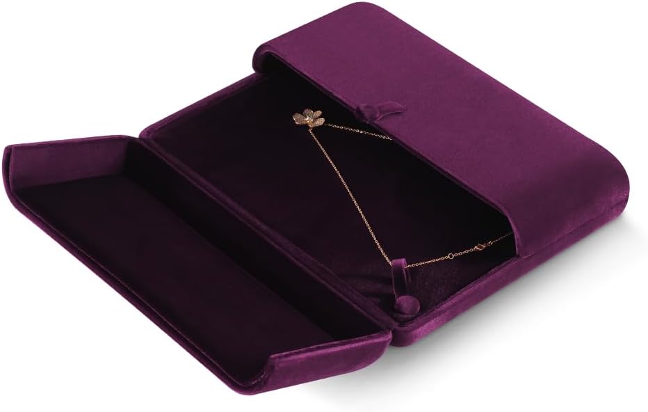 Resilient Velvet Large Pendant Necklace Display Box, Premium Jewelry Storage Organizer Wrapping Case (Purple, Large Necklace Box)