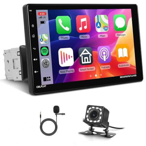 Radio para Coche 1 DIN Wireless Carplay Android Auto 9 Puldagas IPS 1 DIN Radio Pantalla Extraible para Coche con iOS/Android Mirror Link FM/USB/EQ/AUX/TF Control del Volante Cámara Trasera