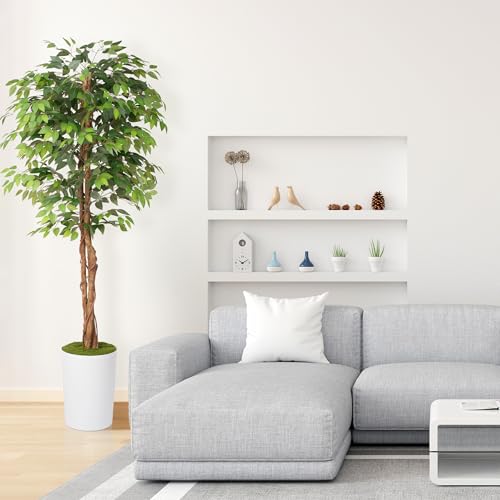 7Ft Artificial Ficus Tree in Large Tall Planter - Faux Indoor Plant with Realistic Wood Trunk - Large Tall Fake Plant for Home, Office, Living Room, Patio Decoration - Image 3
