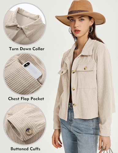 Flygo Womens Fashion Cropped Jacket Corduroy Button Down Shirt Shacket Jackets Lightweight Spring Jackets 2025 Trendy4