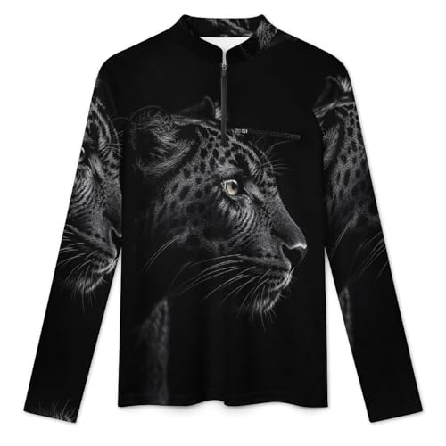 Close-up of Black Leopard Men's Sun Protection Shirts UV SPF UPF 50+ Long Sleeve Rash Guard Lightweight3