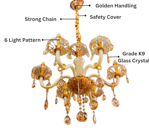 Image of DREAMY DESIGNS Italian Chandelier Antique Lights for Ceiling Contemporary Cream (S) Shape | Chandeliers for Living Room 6 LED Light Modern Jhumar for Hall, Home, Bedroom & Dining Room (Bulb Included)