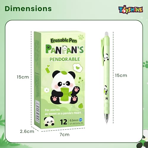 Image of Toyshine 12 Pc Panda Theme Stylish Retractable 0.5mm Erasable Gel Pen | Smooth Writing Blue Ink | Refillable Erasable Pen | Cute Kawaii Stationery for Kids, School & Birthday Return Gifts