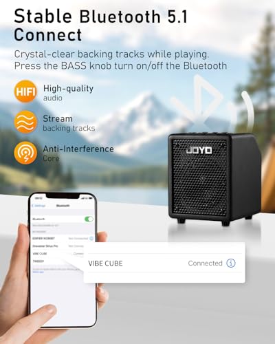 Image of JOYO 30W Bass Amp Portable Combo Amplifier 4 inch Speaker with Bluetooth 5.1 + OTG Direct Recording | 3-Band EQ + Compressor | Headphone Practice for Bassist Livestream Solo Gigs (Vibe Cube BA-30, Black)