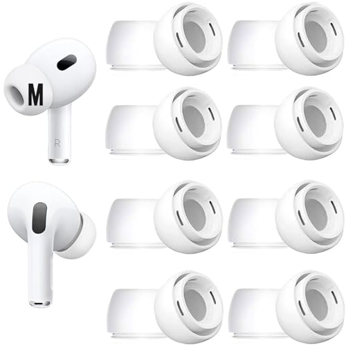 8 Sets Medium Size Ear Tips Replacement for AirPods Pro 2nd / 1st Generation, with Noise Reduction Hole, Silicone Eartips Ear Cap 8 Pairs Compatible with AirPods Pro 2 /Air Pods Pro 1, White M