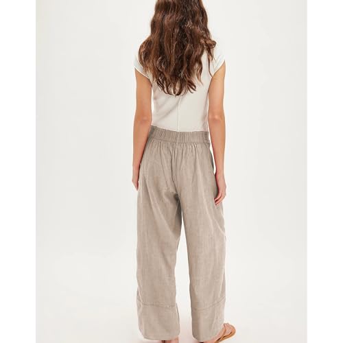 Linen Pants for Women Cotton Baggy Boho Casual Palazzo Pants Wide Leg Long Lounge Trousers with Pockets2