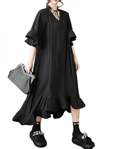 Robe grande taille femme manches volants col en v ample et fluide GZ577A