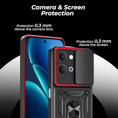 Image of A rtistque Armor Bumper Back Cover Case for iQOO Z11x 5G / Vivo T5x 5G / Vivo Y51 Pro 5G | Ring Holder Stand | Sliding Camera Protection | Shockproof Heavy Duty Design | iQOO Z11x Back Cover - Black