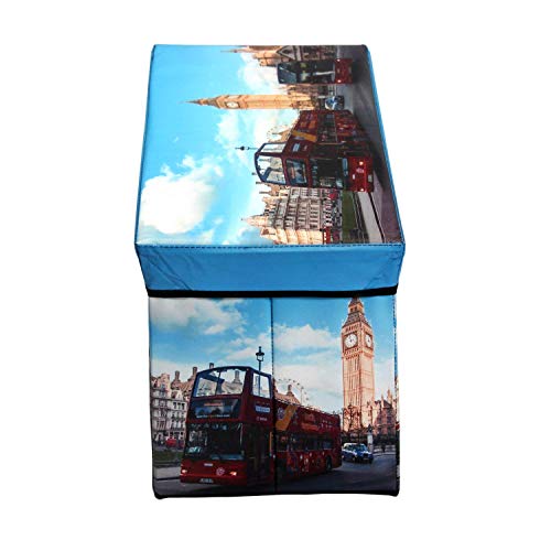 Image of Portable & Foldable Laundry Box Folding /Sitting Stool 49X31X31cm (London Clock Tower) Fabric