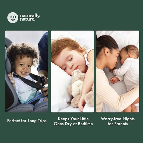 Naturally Nature Overnight Diaper Doubler Booster Pads with Adhesive for Pull-on & Regular Diapers | Nighttime Leak Protection for Heavy Wetters and Active Sleepers for Boys & Girls