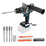 Akku-Schlagbohrmaschine, Bürstenloser Schlagbohrschrauber für Makita 18V Akku, 80Nm Elektrischer Schnurbohrhammer, Variable Geschwindigkeit, 13mm Bohrfutter, 21000 IPM, 360° Hilfsgriff für Beton