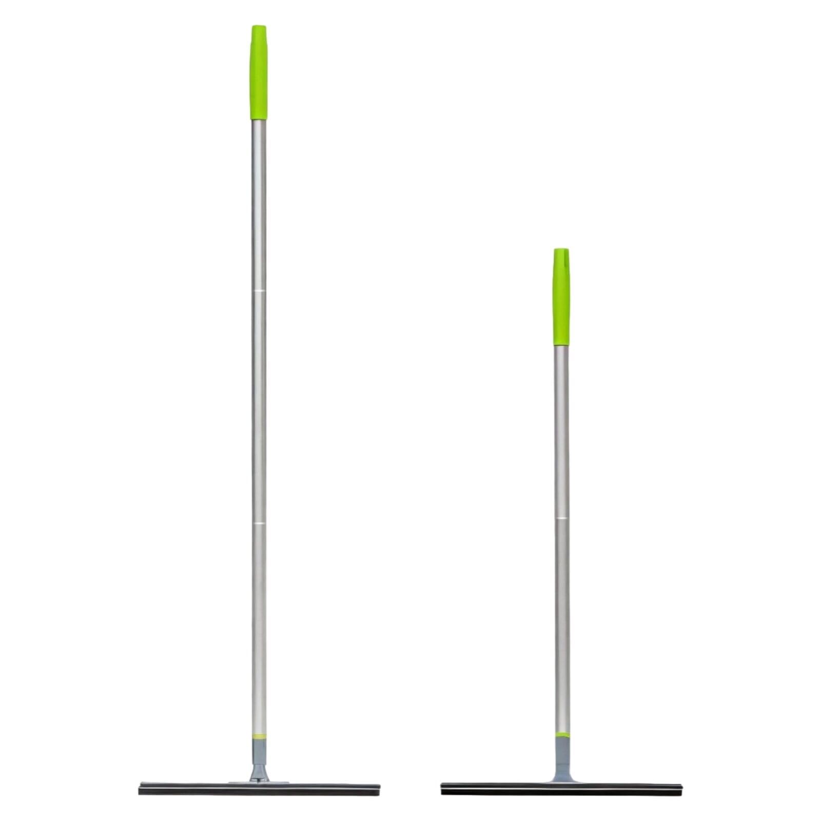 Chewtoyo Multi-Blade Floor Squeegee Broom, Heavy Duty Floor Squeegee with Extension Poles, 3-Piece Rubber Blade Scrubber, Ideal for Concrete, Tile, Wood Floors, Windows, and Pet Hair Removal, Silver