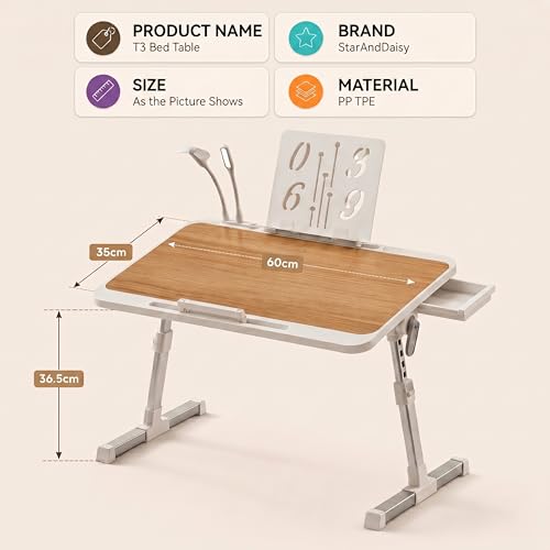 Image of StarAndDaisy Kids Study Table Foldable /Multipurpose Baby /Kids Bed Table for Laptop and Study /Laptop Table with Adjustable Height & Angle with USB Port, LED and Mini Cooling Fan -Brown