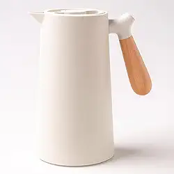 Garrafa Jarra Térmica a Vácuo 1L com Cabo de Madeira Ergonômico e bico antigotejamento – Conserva Café, Chá, Mate ou Água Quente e Fria por Horas com Estilo e Elegância