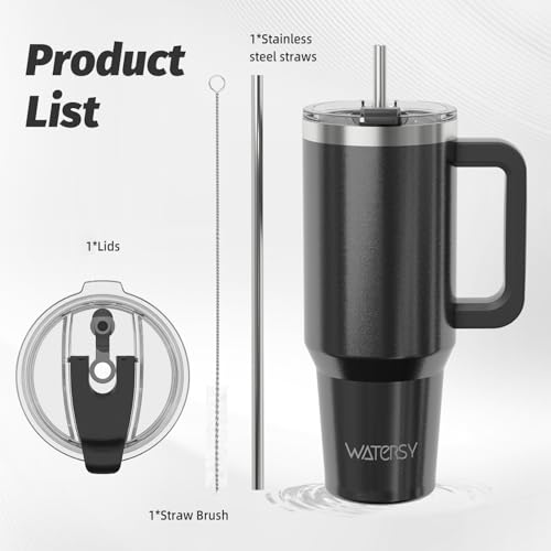 WATERSY 40oz Kaffeebecher to Go Thermobecher Doppelwandiger Edelstahl Vakuum Auslaufsicher Trinkbecher mit Griff und Strohhalm Thermo… – Ansicht 3