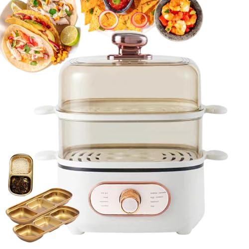 forplubossmmp Olla Eléctrica Multifuncional para Cocinar Al Vapor Y Hacer Shabu De 10,5L, Olla De Vapor De Doble Capa, Vaporera De Alimentos Apilable Visual, Revestimiento Antiadherente 1200W, 2 En 1
