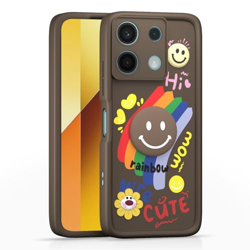 Image of Pikkme Back Cover for Redmi Note 13 5G | Soft Silicone| Cute Rainbow Smile & 3D Cartoon Flower Design | Shockproof Raised Camera Protection Bumper Case (Brown)